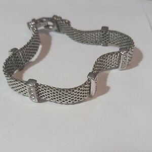 Swarovski Signed Vintage Mesh & Crystal Bracelet Missing 2 Stones